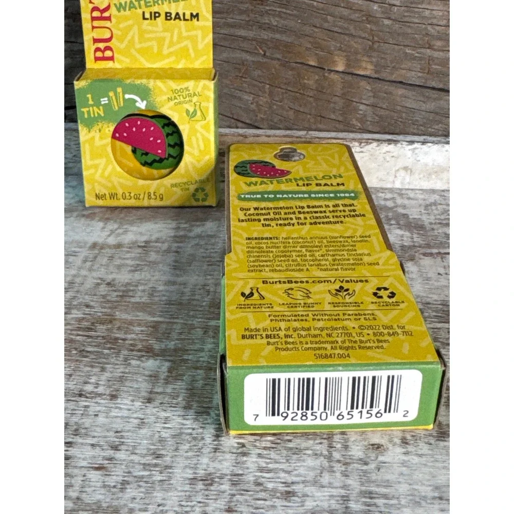 Burt's Bees Watermelon Lip Balm Tins | SET OF 2 | Full Size NIB